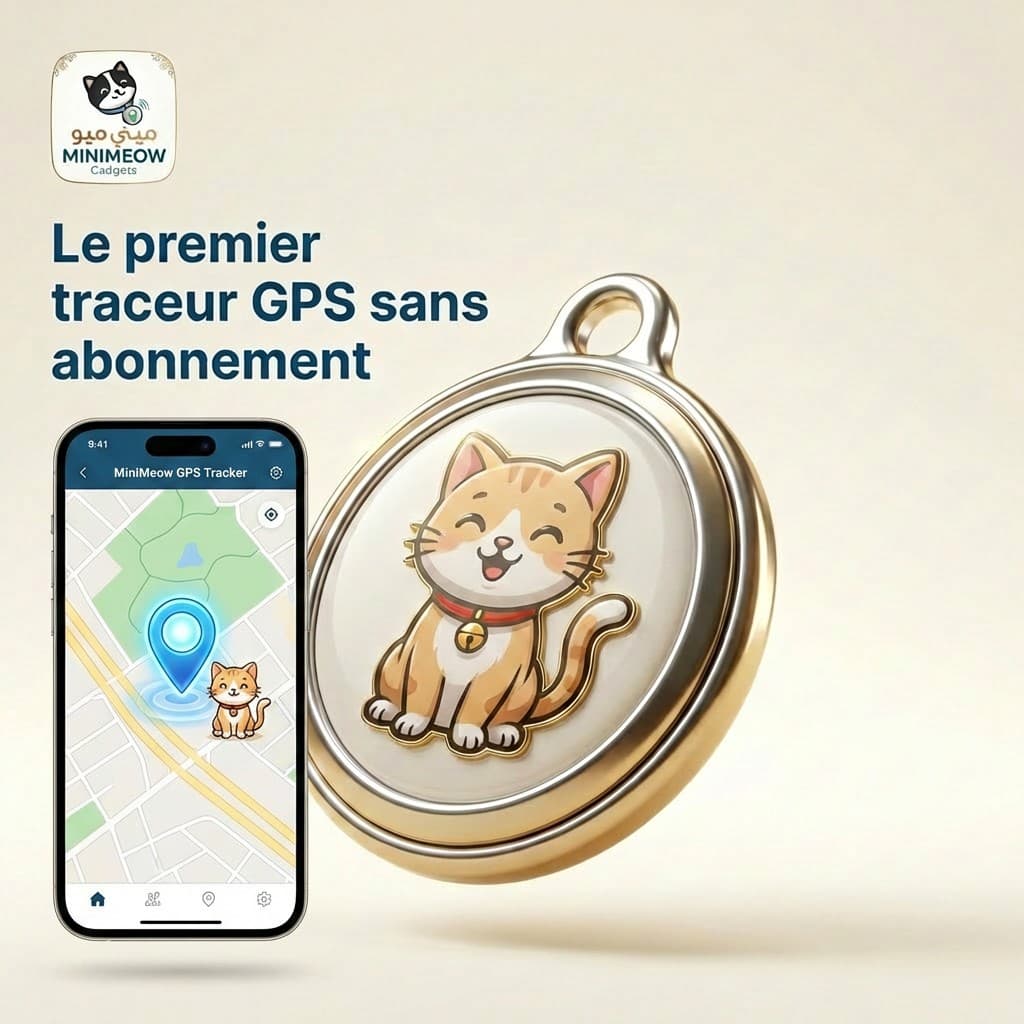 Chat avec médaillon GPS MiniMeow sur collier, intérieur lumineux